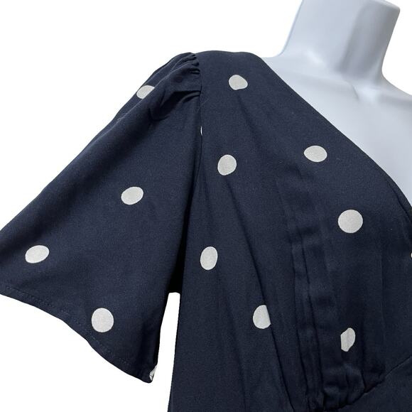 Old Navy Womens Polka Dot Rayon Maxi Dress Size LT Navy Retro Modest Trad Wife - Picture 2 of 7